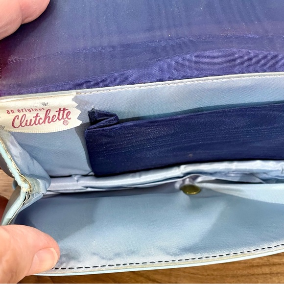 Vtg Clutchette Sleek Structured  Clutch Minimalist Robins Egg Blue Modern Preppy - Picture 5 of 15